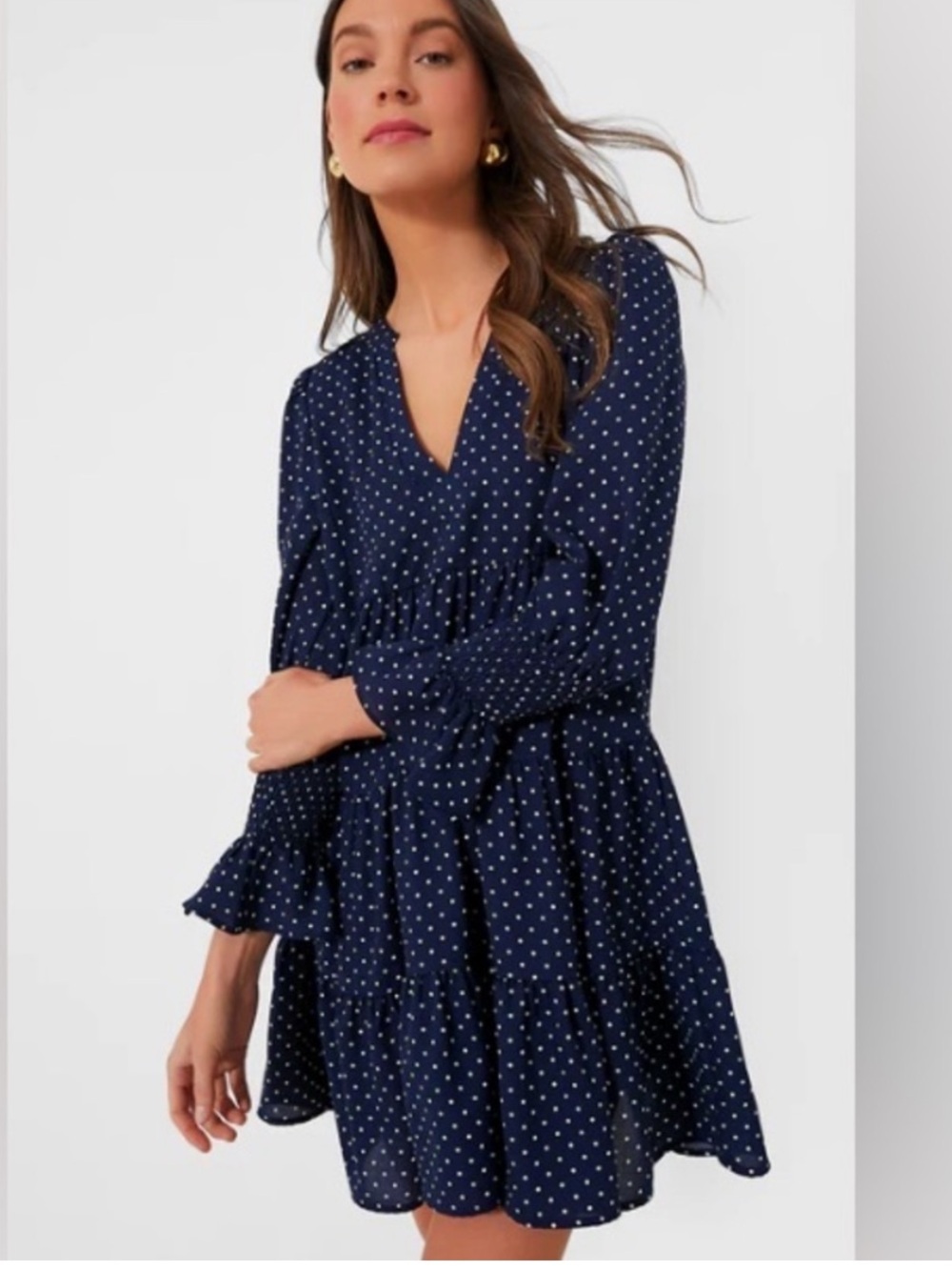 Pomander Place by Tuckernuck Navy/White Polka Dot Kenzo Flowy Dress XXS Preppy